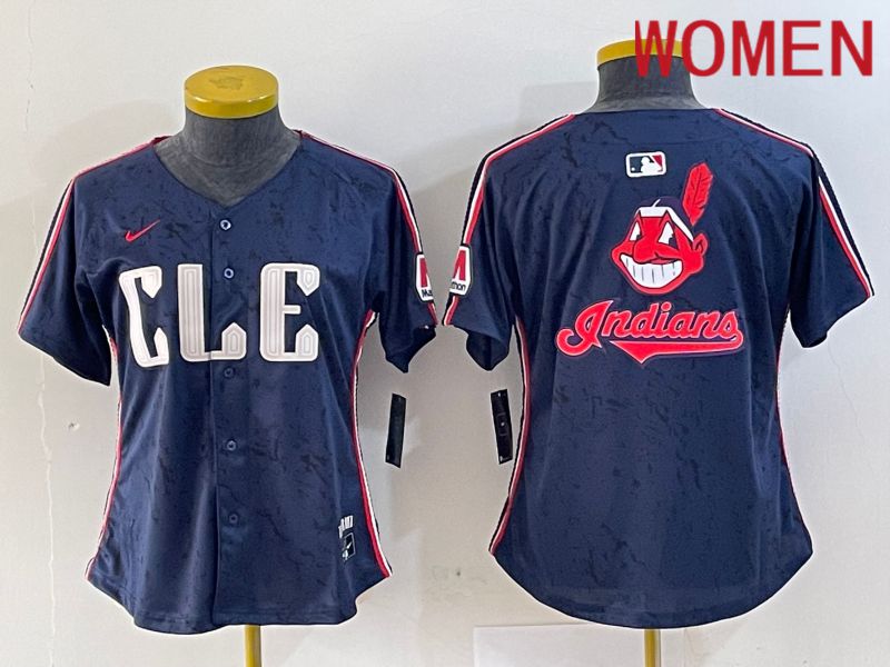 Women Cleveland Indians Blank Blue City Edition Nike 2024 MLB Jersey style 11